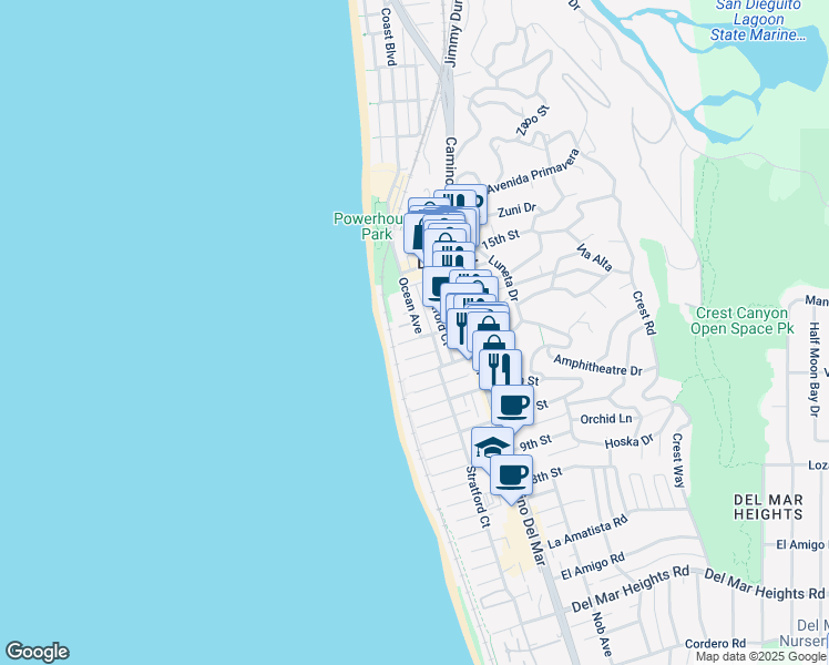 map of restaurants, bars, coffee shops, grocery stores, and more near 1310 Ocean Avenue in Del Mar