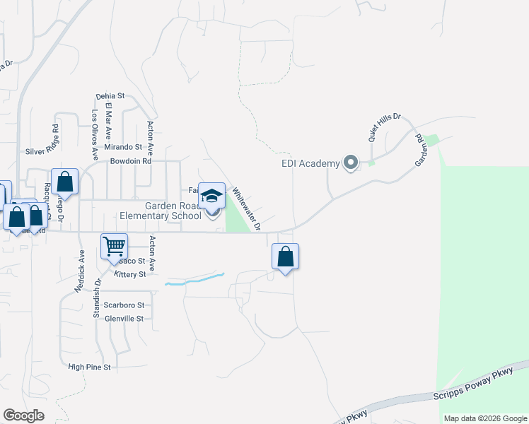 map of restaurants, bars, coffee shops, grocery stores, and more near 14931 White Butte Drive in Poway
