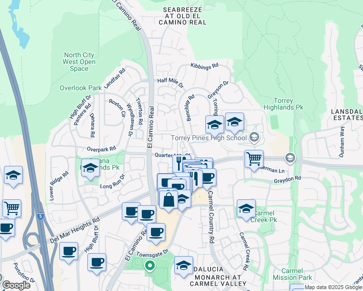 map of restaurants, bars, coffee shops, grocery stores, and more near 3852 Quarter Mile Drive in San Diego