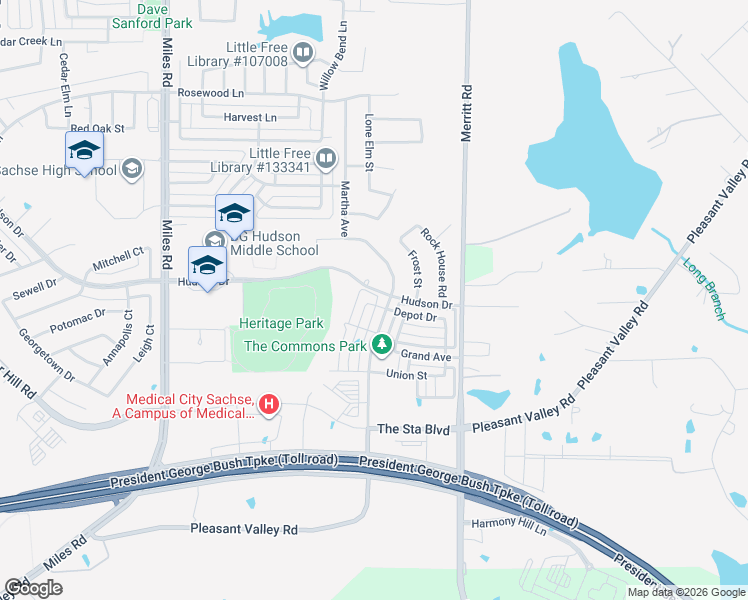 map of restaurants, bars, coffee shops, grocery stores, and more near 5212 Depot Drive in Sachse