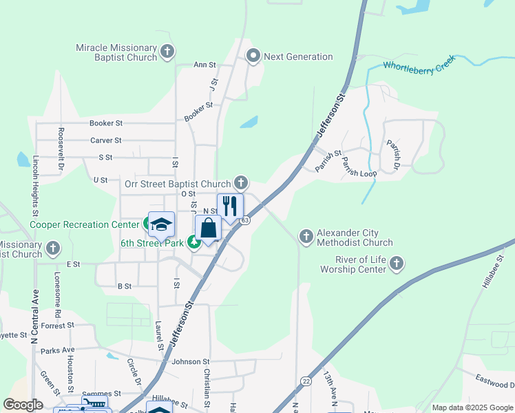map of restaurants, bars, coffee shops, grocery stores, and more near 1150 11th Avenue North in Alexander City