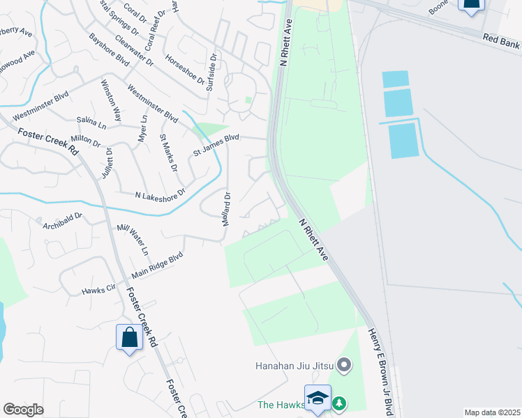 map of restaurants, bars, coffee shops, grocery stores, and more near 106 Green Castle Drive in Goose Creek