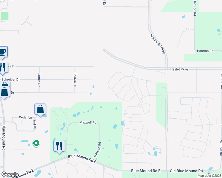 map of restaurants, bars, coffee shops, grocery stores, and more near 398 Schreiber Drive in Haslet