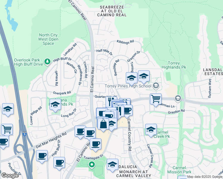 map of restaurants, bars, coffee shops, grocery stores, and more near 3856 Quarter Mile Drive in San Diego
