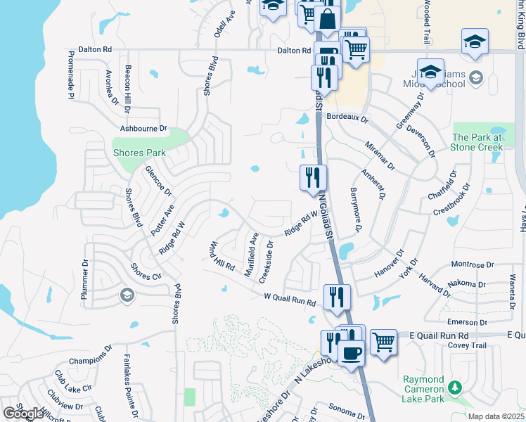 map of restaurants, bars, coffee shops, grocery stores, and more near 833 Oak Hollow Lane in Rockwall
