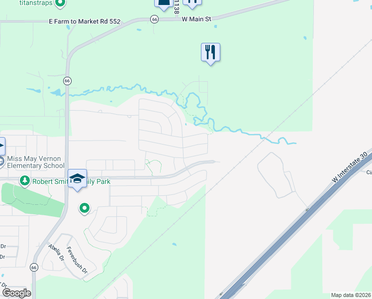 map of restaurants, bars, coffee shops, grocery stores, and more near 2407 French Street in Fate