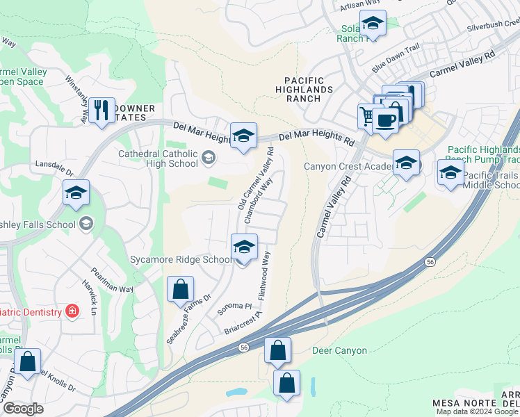 map of restaurants, bars, coffee shops, grocery stores, and more near 5532 Porter Creek Road in San Diego