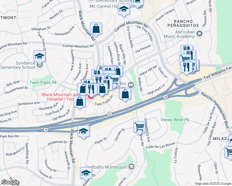 map of restaurants, bars, coffee shops, grocery stores, and more near in San Diego