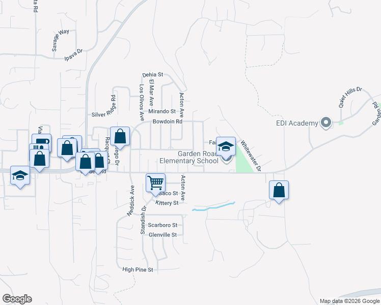map of restaurants, bars, coffee shops, grocery stores, and more near 14574 Springvale Street in Poway