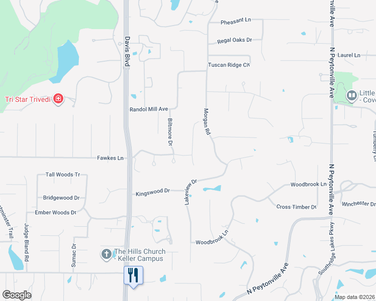map of restaurants, bars, coffee shops, grocery stores, and more near 1800 Beam Drive in Southlake