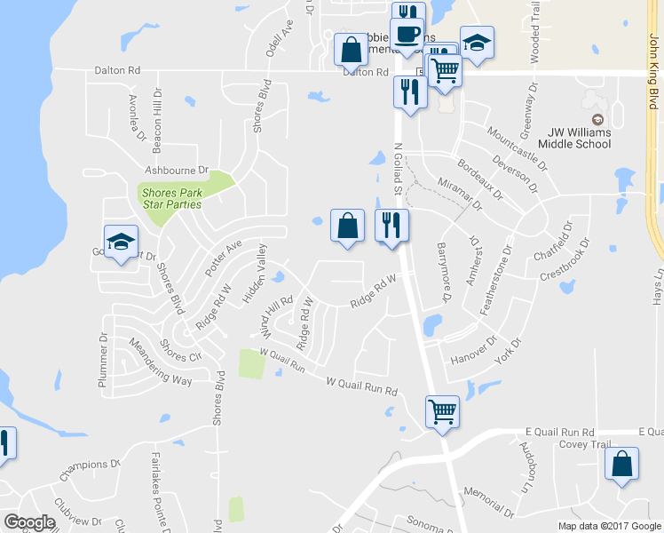 map of restaurants, bars, coffee shops, grocery stores, and more near 833 Oak Hollow Lane in Rockwall