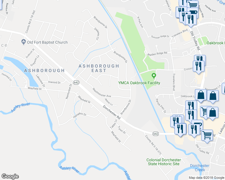 map of restaurants, bars, coffee shops, grocery stores, and more near 111 Windsor Court in Summerville