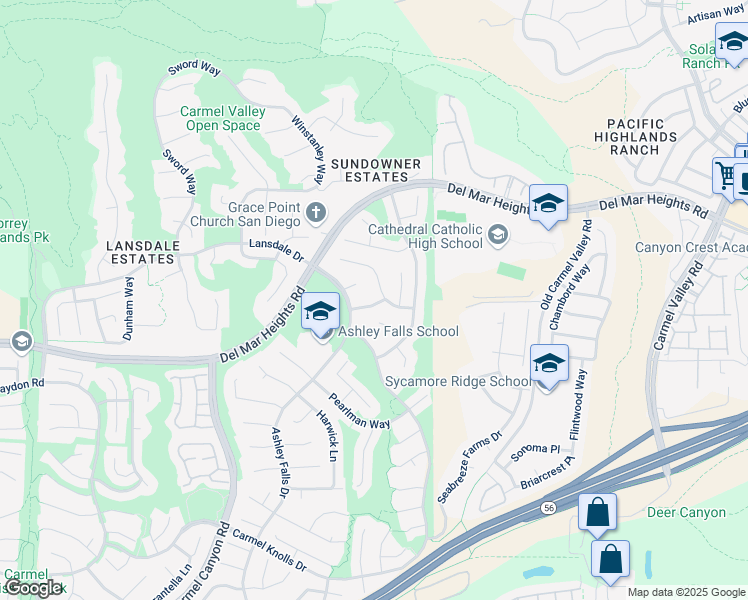 map of restaurants, bars, coffee shops, grocery stores, and more near 5074 Seachase Way in San Diego