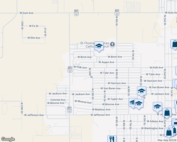 map of restaurants, bars, coffee shops, grocery stores, and more near 1400 West Tyler Avenue in Lovington