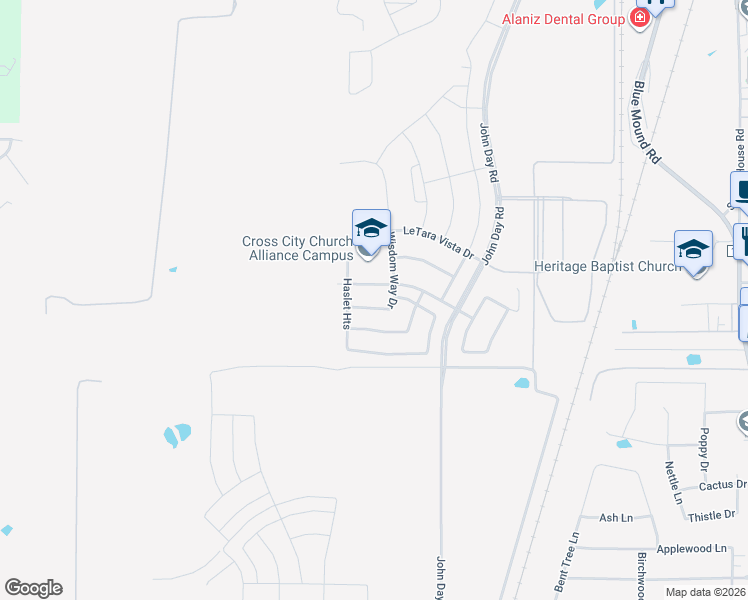 map of restaurants, bars, coffee shops, grocery stores, and more near 546 Logans Landing in Haslet