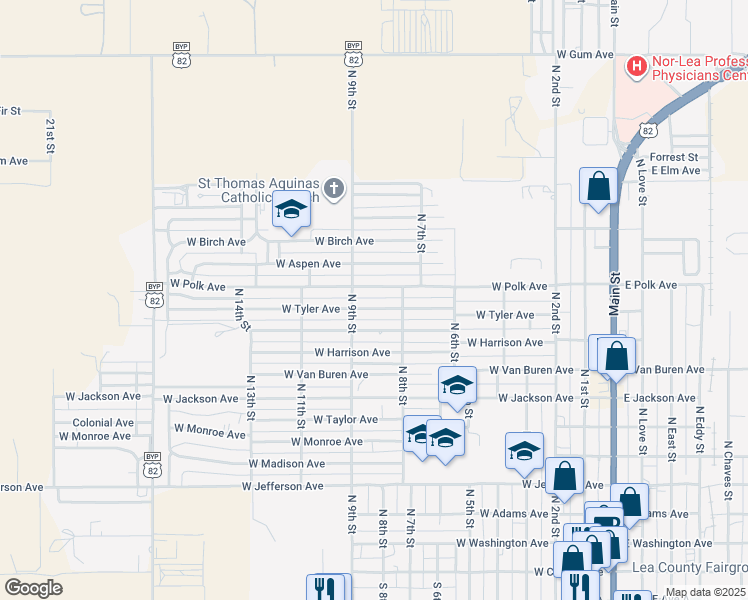 map of restaurants, bars, coffee shops, grocery stores, and more near 818 W Tyler Ave in Lovington