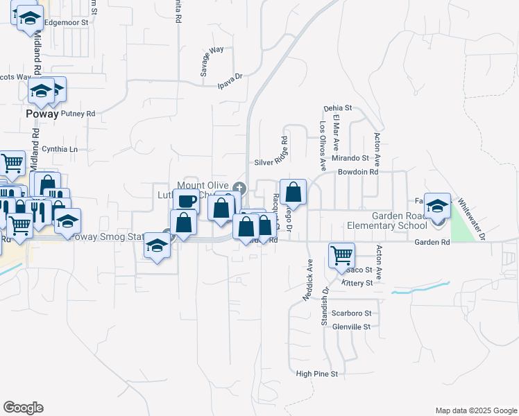 map of restaurants, bars, coffee shops, grocery stores, and more near 14214 Lost Dutchman Drive in Poway
