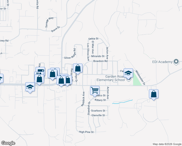 map of restaurants, bars, coffee shops, grocery stores, and more near 14440 Springvale Street in Poway