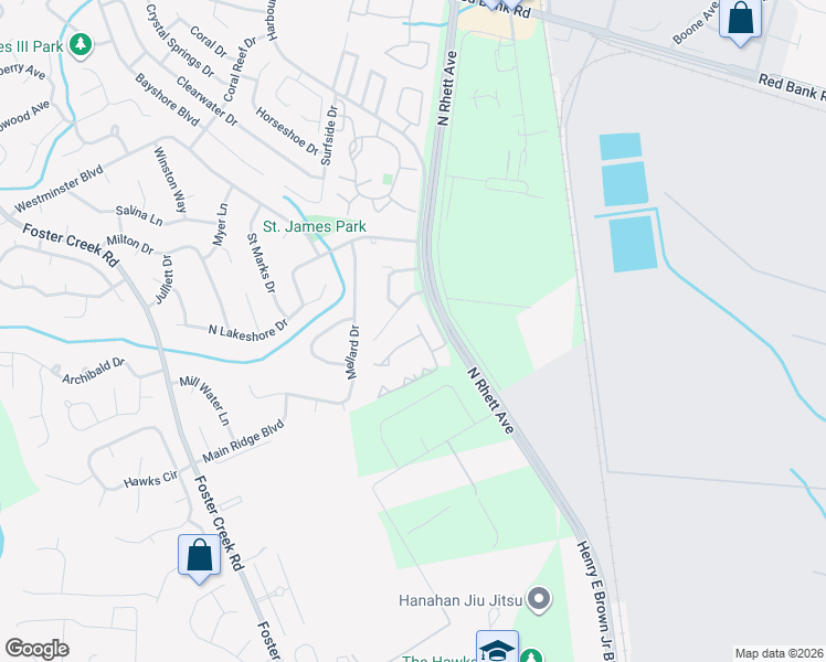 map of restaurants, bars, coffee shops, grocery stores, and more near 101 Green Castle Drive in Goose Creek