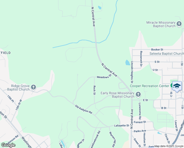 map of restaurants, bars, coffee shops, grocery stores, and more near 522 Meadows Street in Alexander City
