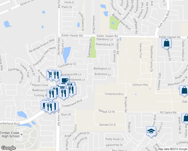 map of restaurants, bars, coffee shops, grocery stores, and more near 4000 Bickmore Lane in Fort Worth
