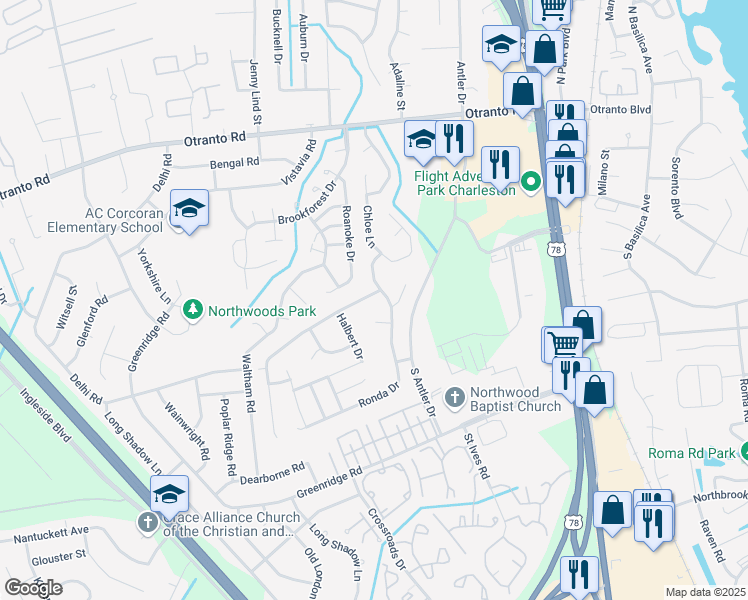 map of restaurants, bars, coffee shops, grocery stores, and more near 8292 Little Sydneys Way in North Charleston
