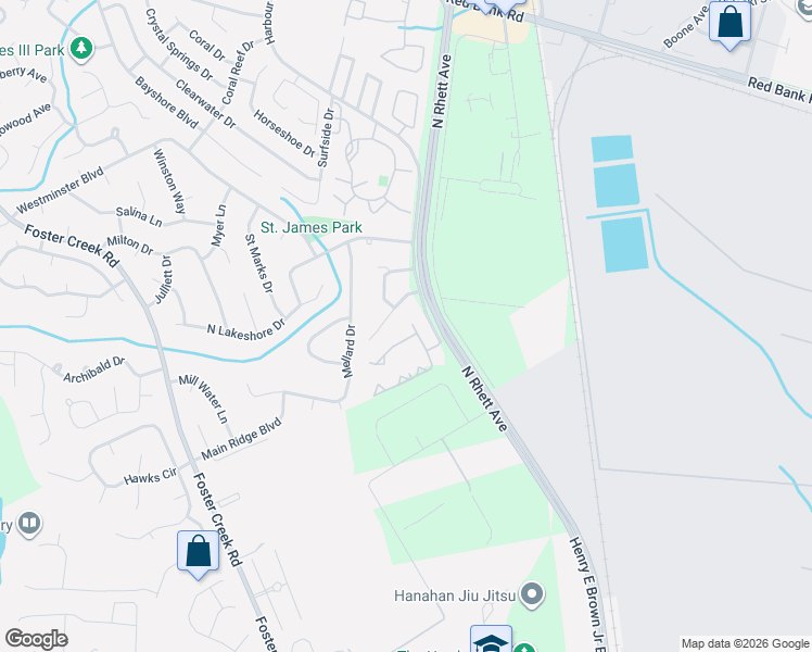 map of restaurants, bars, coffee shops, grocery stores, and more near 101 Green Castle Drive in Goose Creek