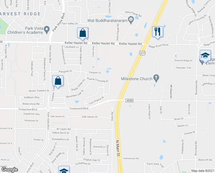 map of restaurants, bars, coffee shops, grocery stores, and more near 12724 Northern Pine Drive in Fort Worth