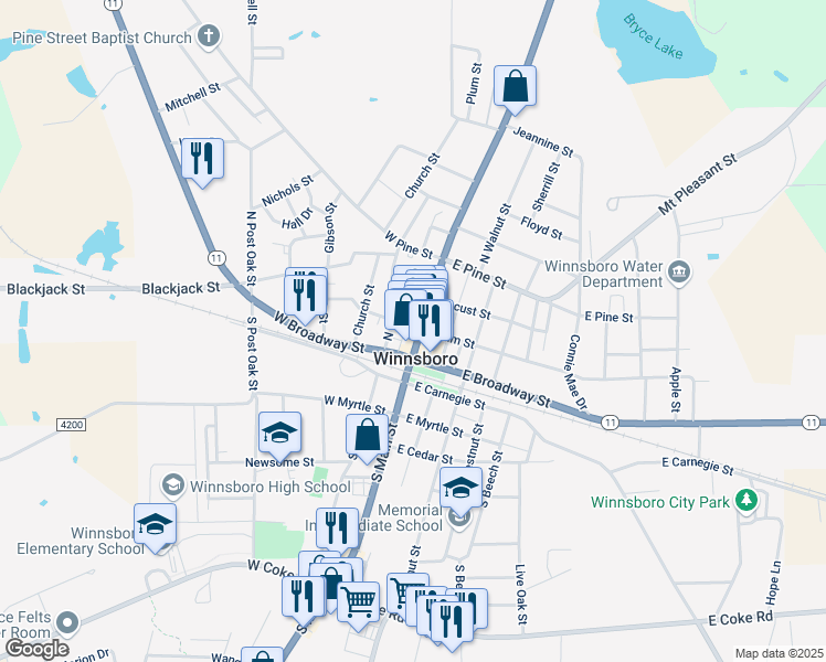 map of restaurants, bars, coffee shops, grocery stores, and more near in Winnsboro