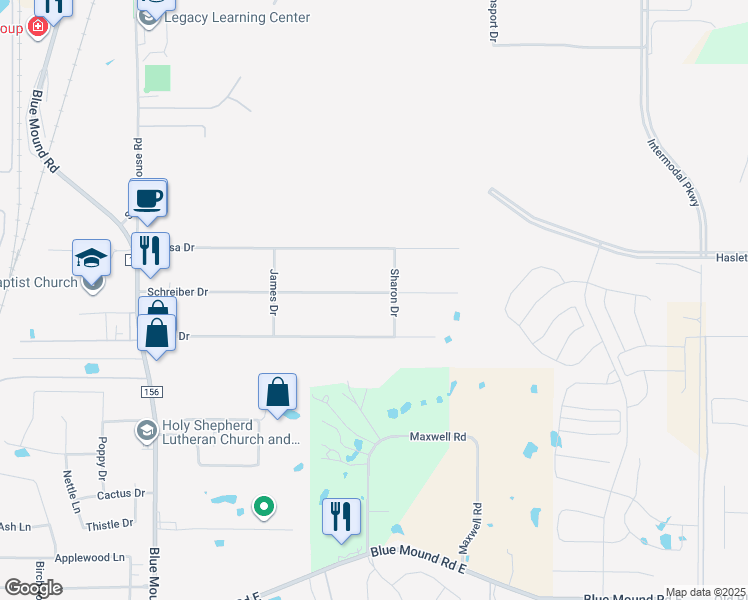 map of restaurants, bars, coffee shops, grocery stores, and more near 228 Schreiber Drive in Haslet
