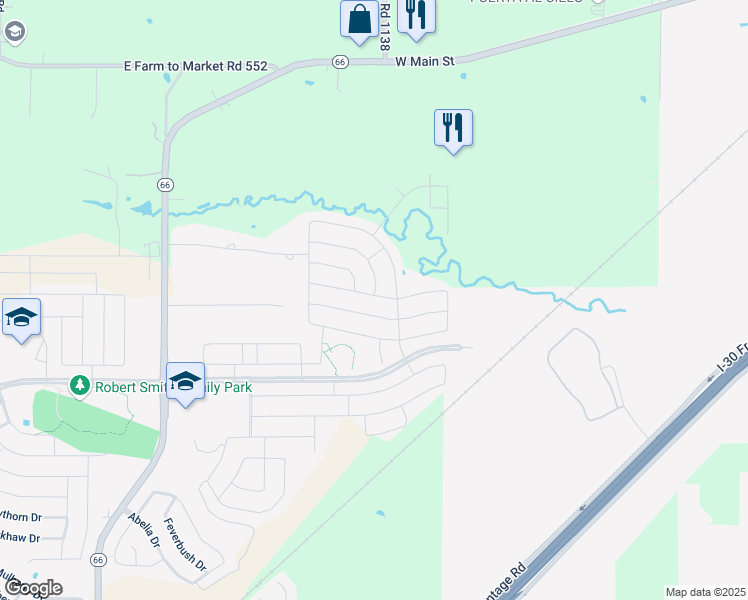 map of restaurants, bars, coffee shops, grocery stores, and more near 2407 French Street in Fate