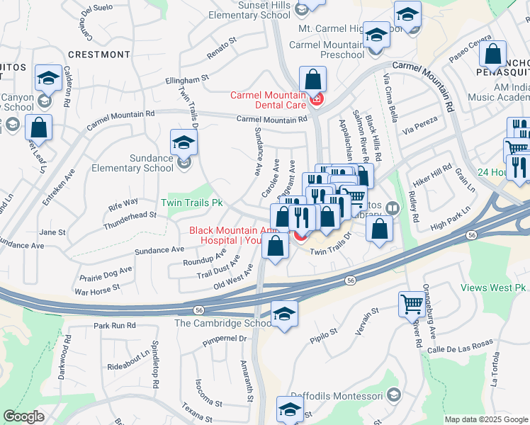 map of restaurants, bars, coffee shops, grocery stores, and more near 13177 Deron Avenue in San Diego