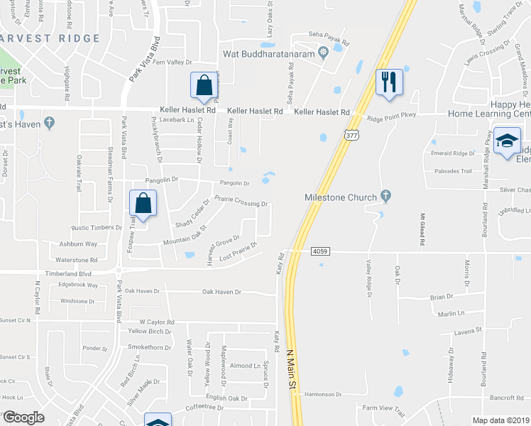 map of restaurants, bars, coffee shops, grocery stores, and more near 12724 Northern Pine Drive in Fort Worth