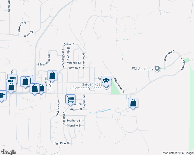 map of restaurants, bars, coffee shops, grocery stores, and more near 13423 Floral Avenue in Poway