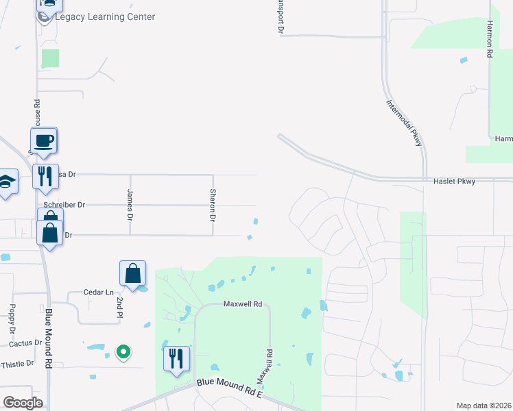 map of restaurants, bars, coffee shops, grocery stores, and more near 398 Schreiber Drive in Haslet