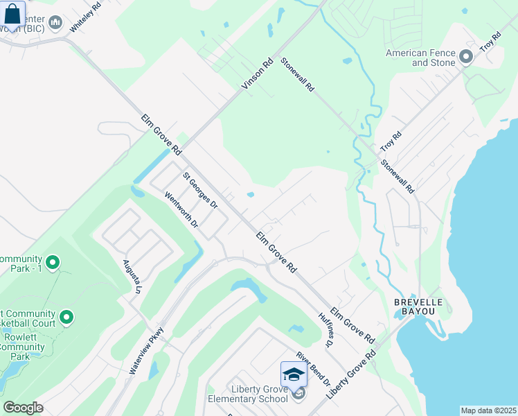 map of restaurants, bars, coffee shops, grocery stores, and more near 3619 Elm Grove Road in Rowlett