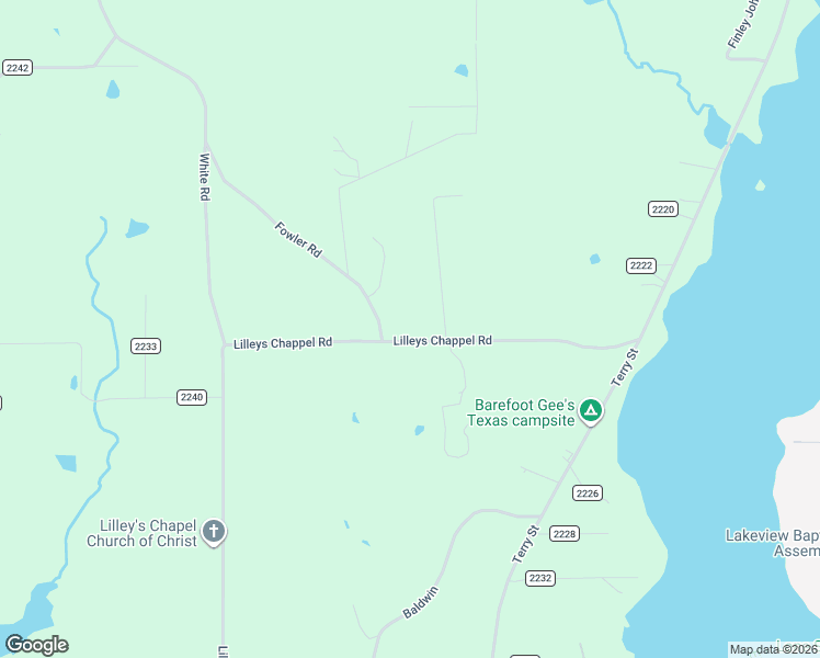 map of restaurants, bars, coffee shops, grocery stores, and more near Lilleys Chappel Road in Daingerfield