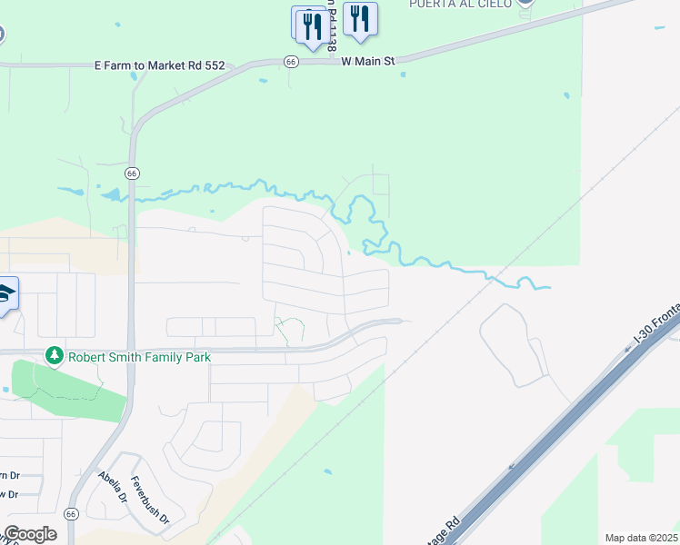 map of restaurants, bars, coffee shops, grocery stores, and more near 2407 French Street in Fate