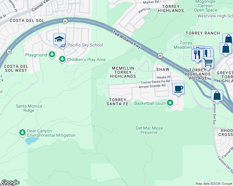 map of restaurants, bars, coffee shops, grocery stores, and more near 7039 Chapala Canyon Court in San Diego