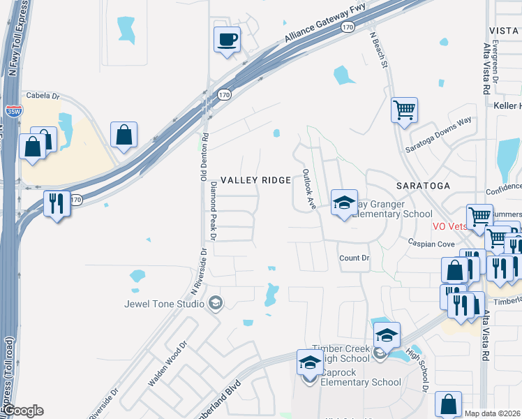 map of restaurants, bars, coffee shops, grocery stores, and more near 3105 San Fernando Drive in Fort Worth