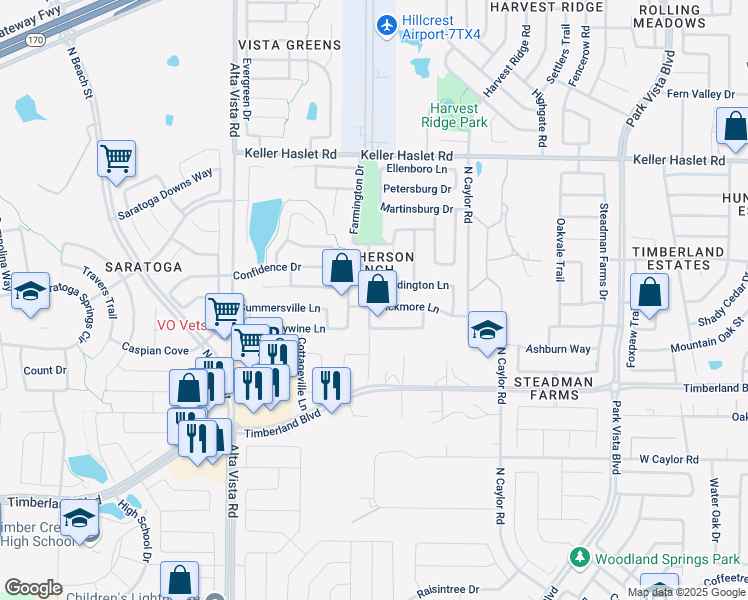 map of restaurants, bars, coffee shops, grocery stores, and more near 4000 Bickmore Lane in Fort Worth