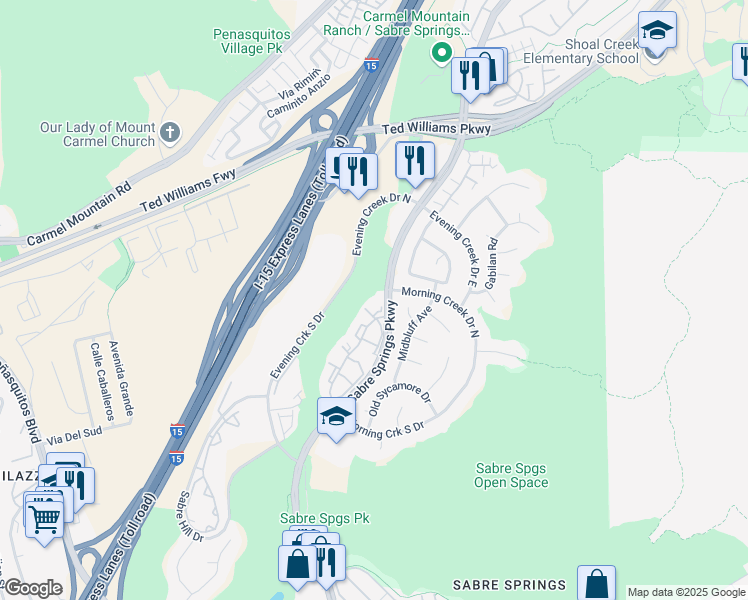 map of restaurants, bars, coffee shops, grocery stores, and more near in San Diego