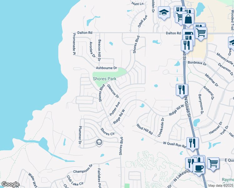 map of restaurants, bars, coffee shops, grocery stores, and more near 2010 Glencoe Drive in Rockwall