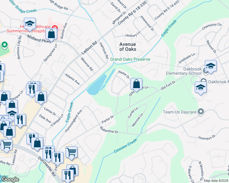 map of restaurants, bars, coffee shops, grocery stores, and more near 9026 Parlor Drive in Ladson
