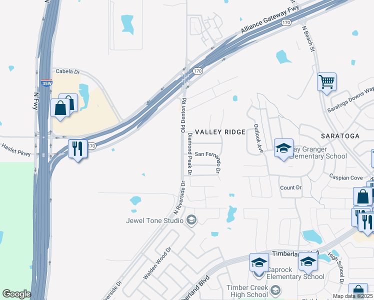 map of restaurants, bars, coffee shops, grocery stores, and more near 3005 Beaver Creek Drive in Fort Worth