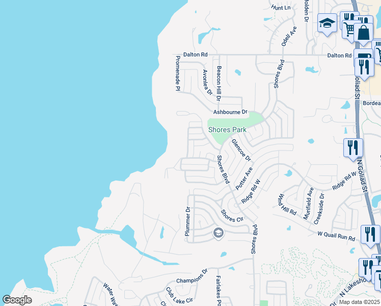 map of restaurants, bars, coffee shops, grocery stores, and more near 2310 Shoal Creek Lane in Rockwall