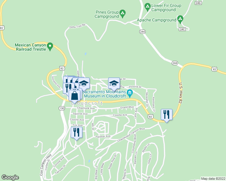 map of restaurants, bars, coffee shops, grocery stores, and more near 1008 Burro Avenue in Mayhill