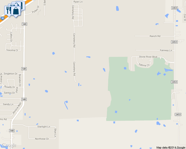 map of restaurants, bars, coffee shops, grocery stores, and more near 1624 Cemetery Road in Royse City
