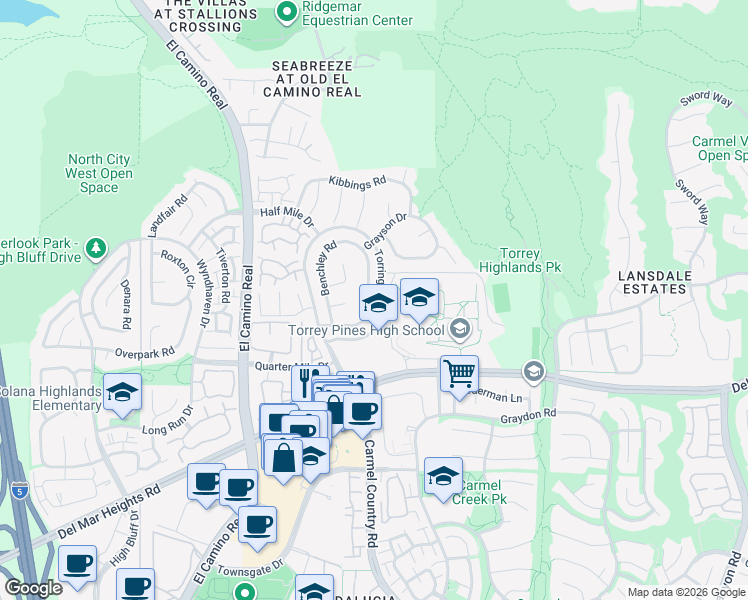 map of restaurants, bars, coffee shops, grocery stores, and more near 4041 Tynebourne Circle in San Diego