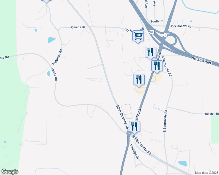 map of restaurants, bars, coffee shops, grocery stores, and more near University Way in Centreville